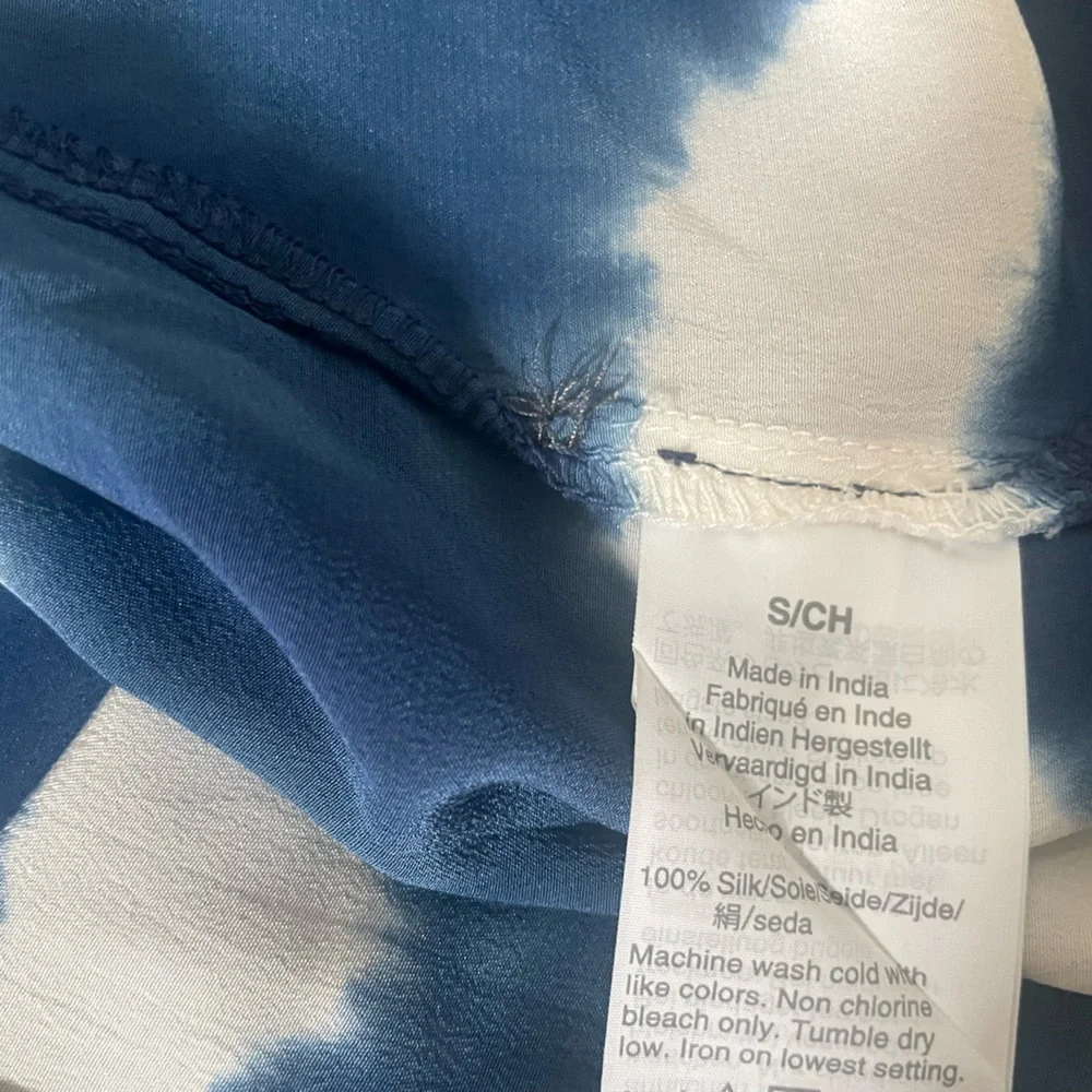 J.Crew 100% Silk Tie Dyed Shibori LS Tunic Popover Blue - Sz Small